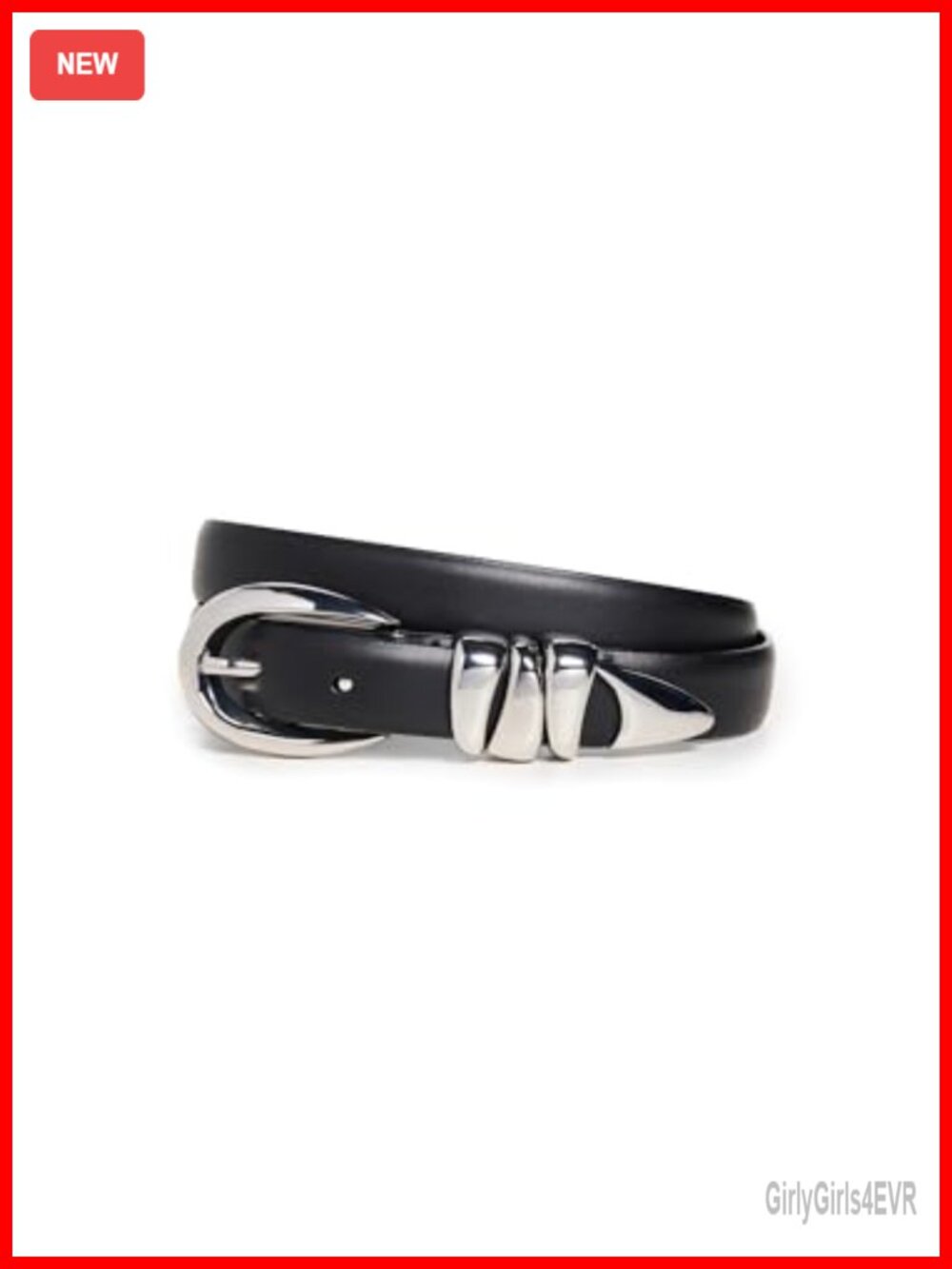 Chunky Metal Leather Belt with Silver-Tone Buckle